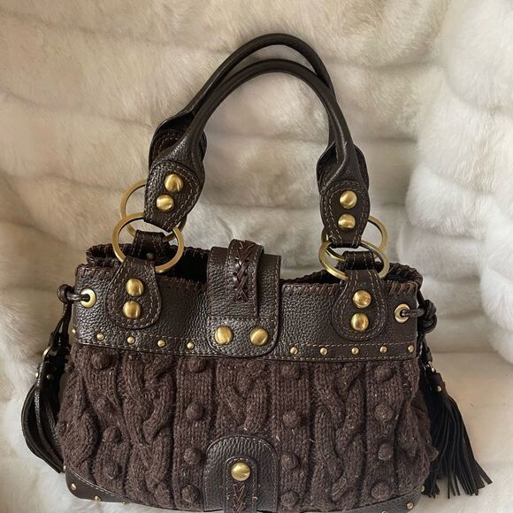 Rafè brown sweater satchel with brown leather trims antique tone hardwares - Picture 3 of 13